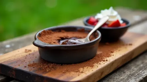 Čokoládový fondán s lískovými ořechy a jahodami