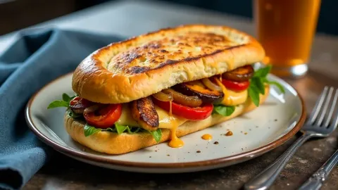 Grilovaná focaccia s kuřetem a zeleninou