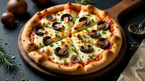 Grilovaná pizza se třemi sýry a houbami