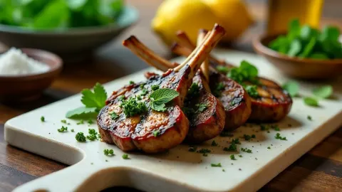 Grilované jehněčí kotletky s mátovým chimichurri