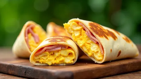 Snídaňové burrito se šunkou, vejci a sýrem