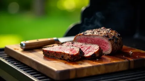 Telecí hrudí na grilu s bourbonem, medem a zázvorem