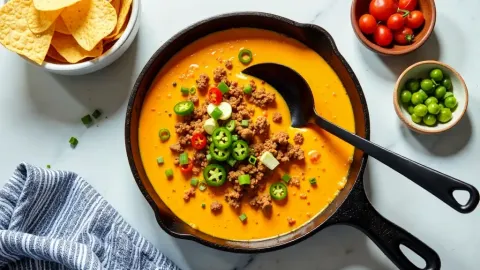 Uzený queso dip s hovězím a chorizem