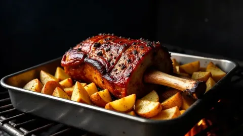 Vepřový bok ve slanině s pečenými bramborami