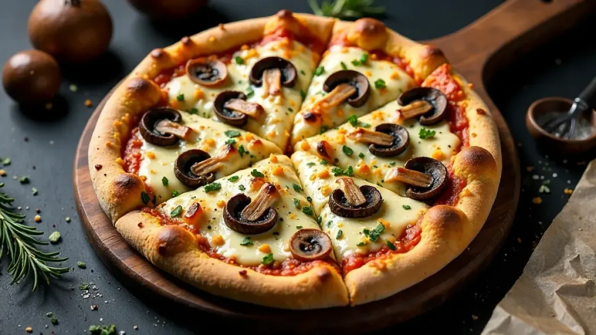 Grilovaná pizza se třemi sýry a houbami