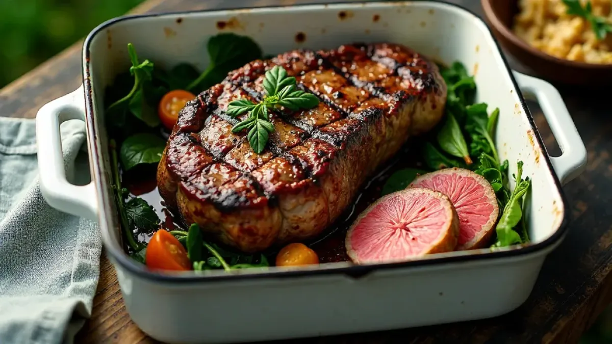 Hovězí rump steak s kari lístky a grilovaným salátem z kapusty