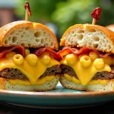 Burger plněný mac and cheese